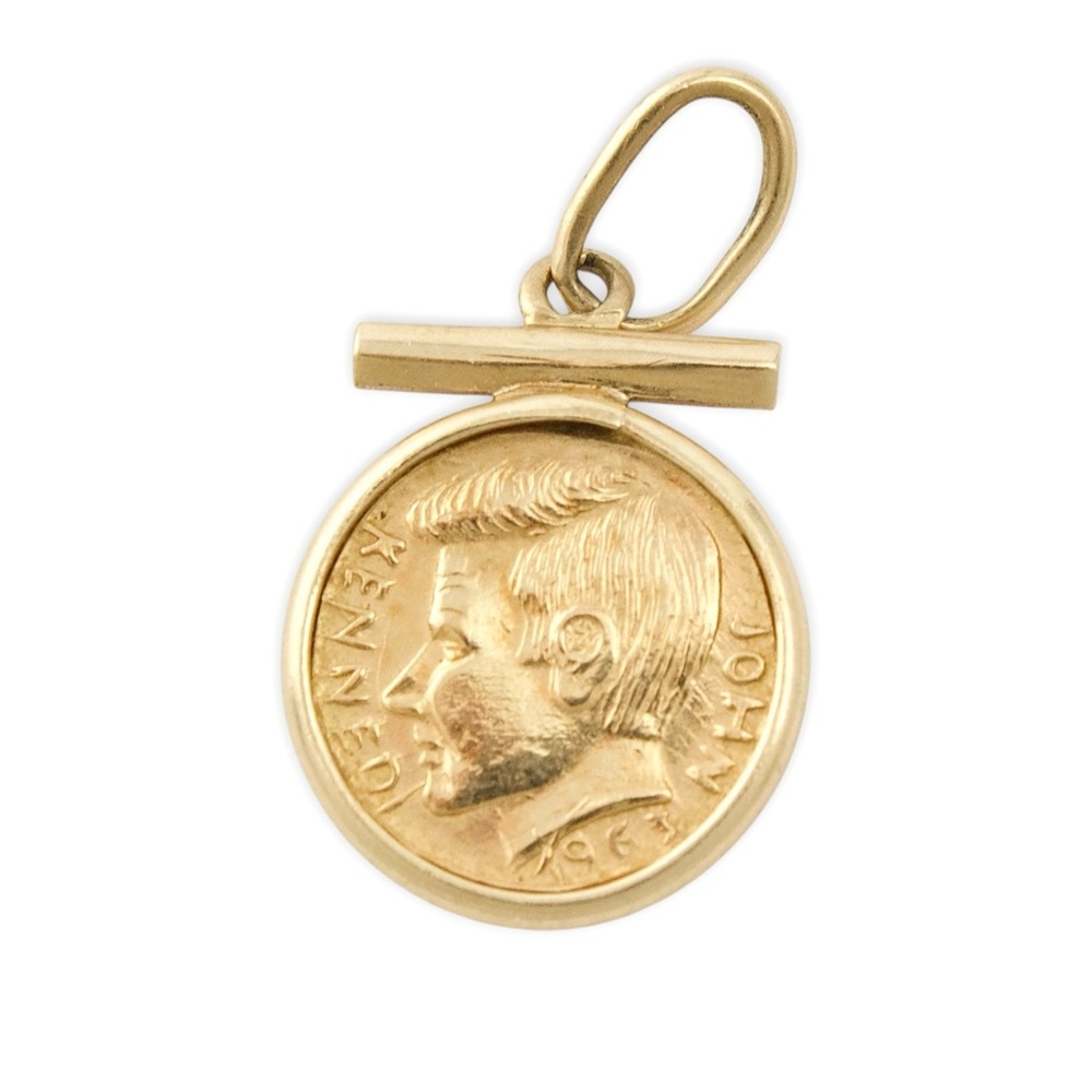 Vintage 14K Yellow Gold John F. Kennedy Charm 1963 JFK Coin Commemorative Medal